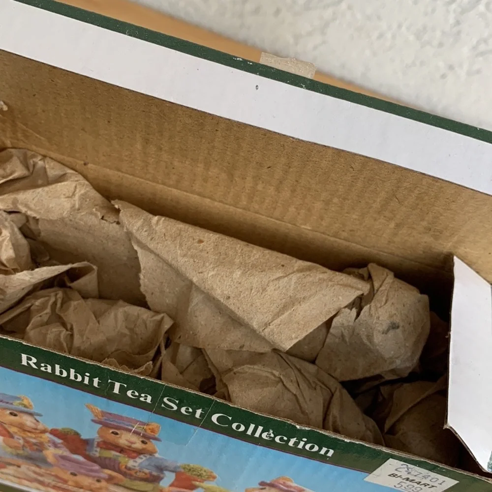 Vintage resin Rabbit Tea Set Collection   In original packaging. Whimsical decor
